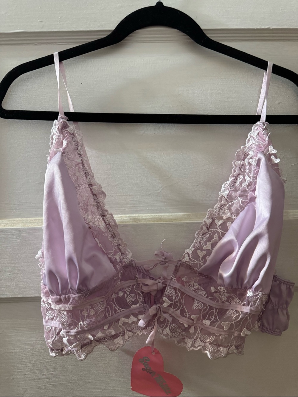 Sugar Thrillz Lilac Satin & Lace Bralette